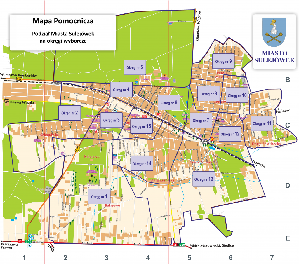 Mapa Pomocnicza - Podział Miasta Sulejówek na okręgi wyborcze