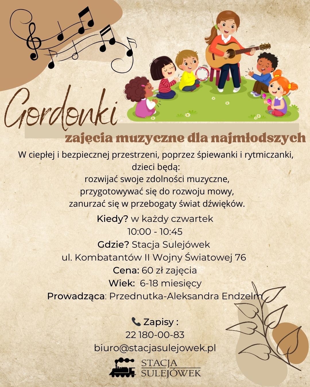 każdy czwartek godz. 10:00-10:45 Gordonki - zajęcia muzyczne dla najmłodszych 